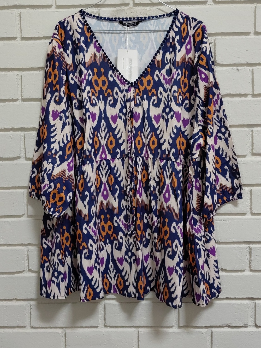 BloomChic Crochet Lace V-Neck 3/4 Balloon Sleeve Boho Tunic. Sixe 18/20  NWT